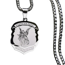 Stainless Steel Archangel Michael and Gabriel Necklaces with Sacred Heart of Jesus - N2940S02