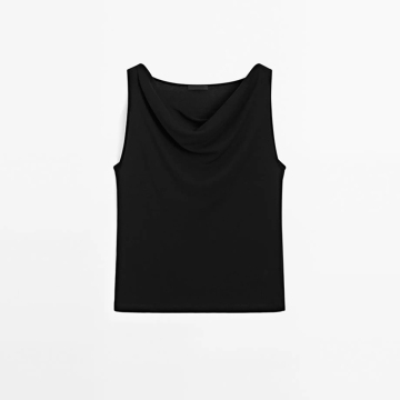 Women's elegant pleated collar sleeveless top vest T-shirt