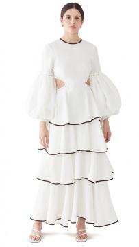 Balloon Sleeve Cut Out Cake Dress In Tencel