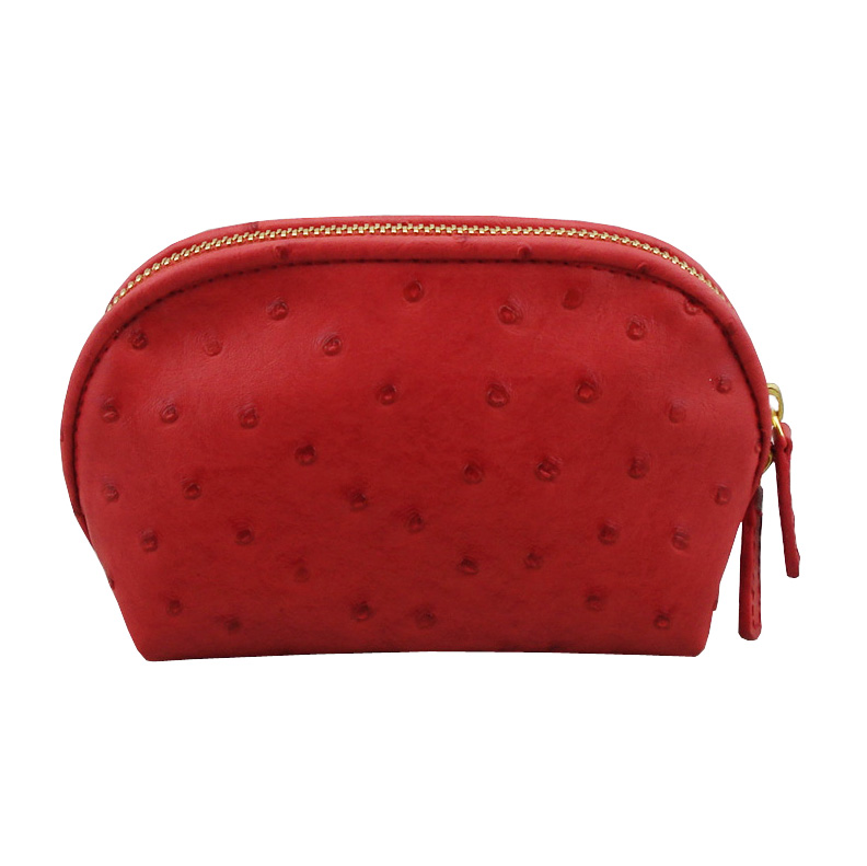 Double Zipper Closure Makeup Bag Ostrich Leather Cosmetic Pouch