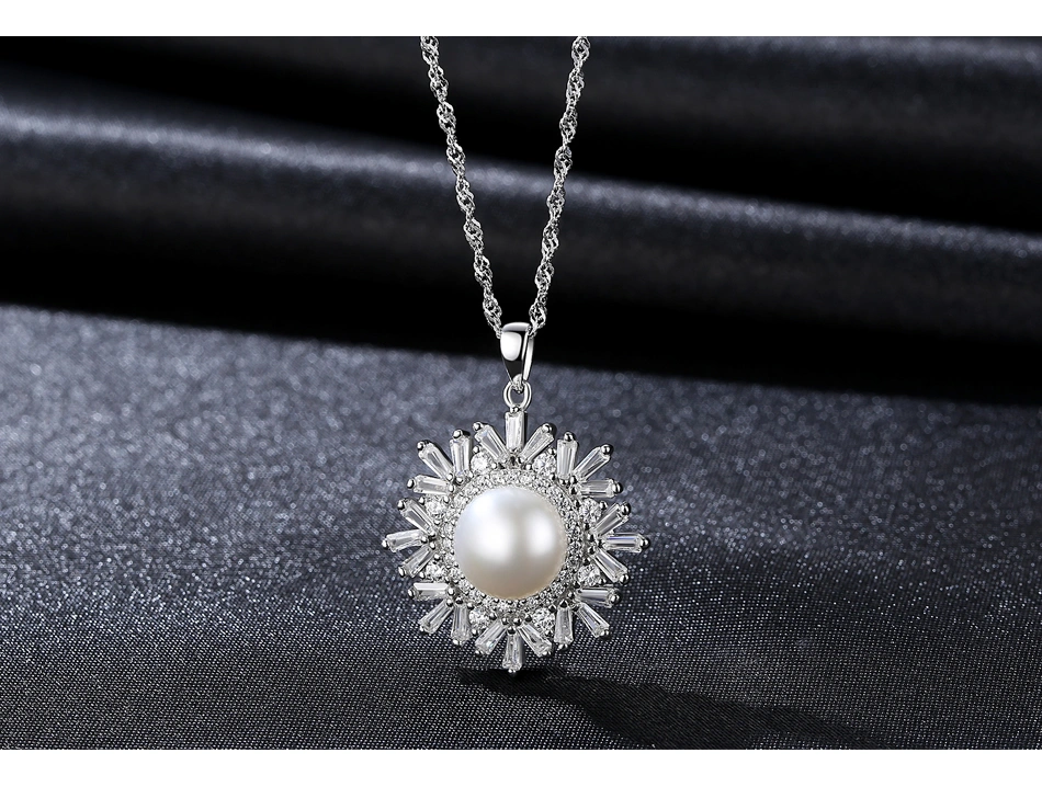 Snowflake Shape 925 Stainless Silver Freshwater Pearl Pendant Necklaces