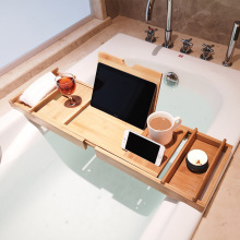 Bamboo Wood Bathtub Caddy with Extending Sides - Shower Organizer