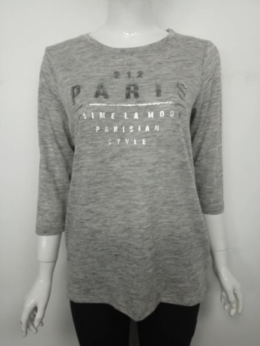 편지 인쇄 파리 여성 긴 소매 회색 티셔츠