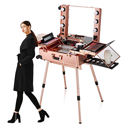 Professional Artist Studio Cosmetic Train Table Cover Board and Easy Clean Extendable Trays Makeup Station