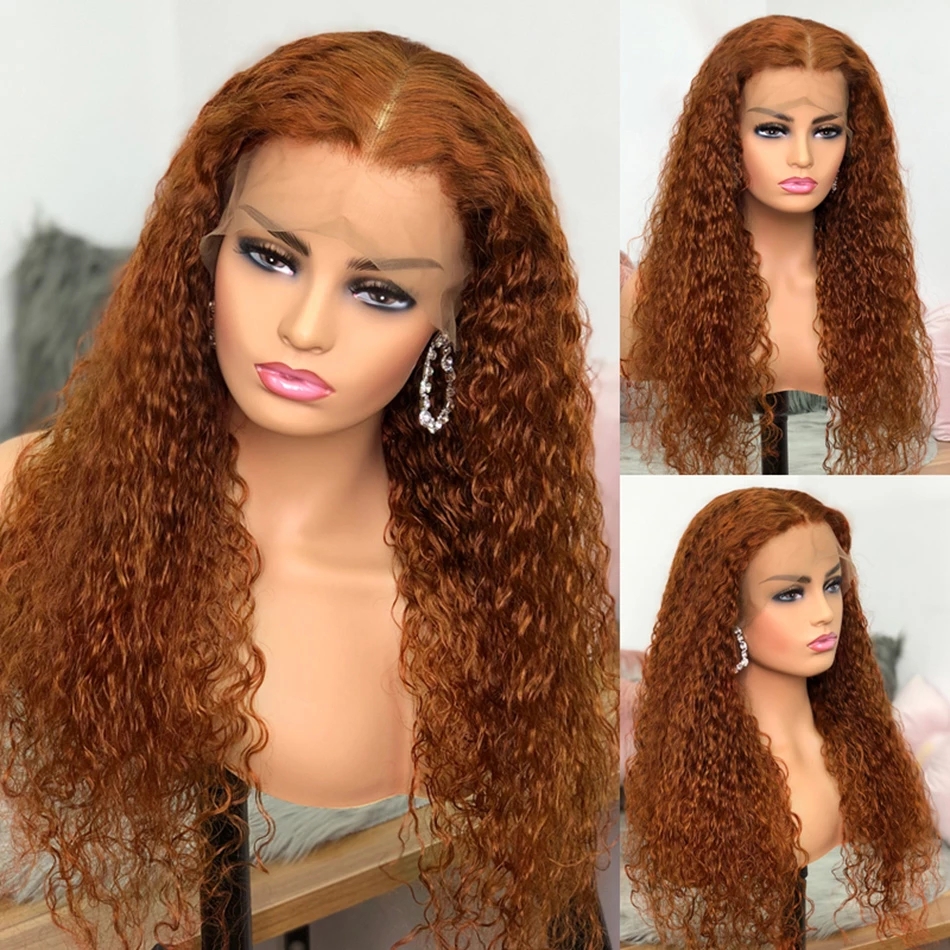 28 30 Inch Colored Curly Ginger Orange Deep Wave Lace Front Human Hair Wigs Brazilian Deep Curly Preplucked Lace Frontal Wigs