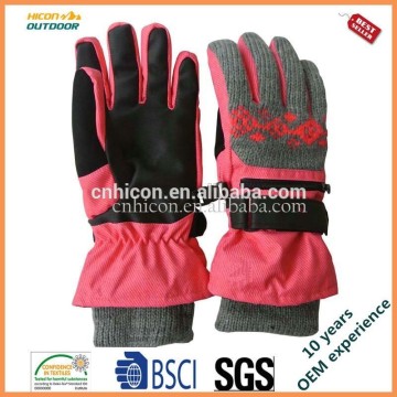 Pink warm fashion ladies ski gloves