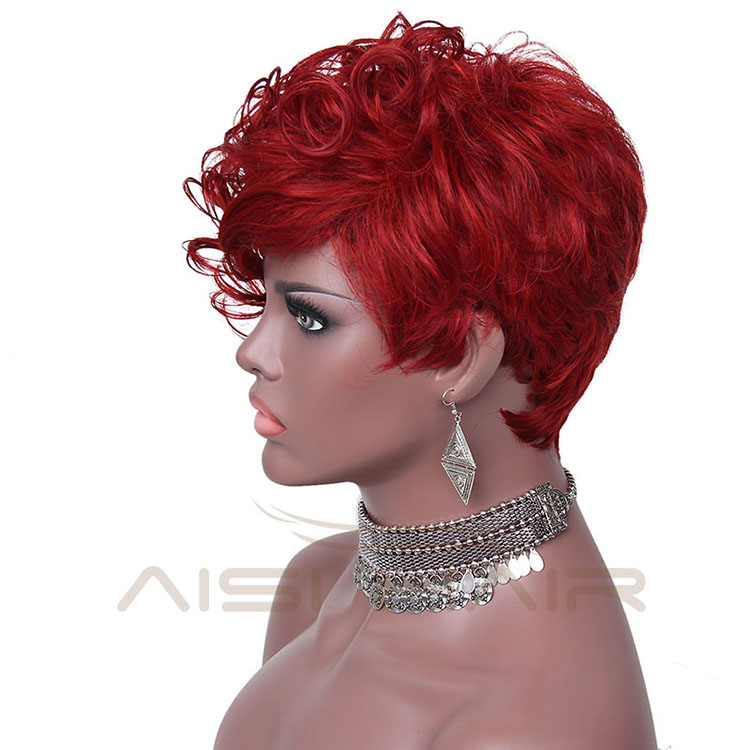 Aisi Hair New Style Short Synthetic Red Curly Pixie Cut Wig