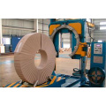 Wire rod coil ring wrapping machines