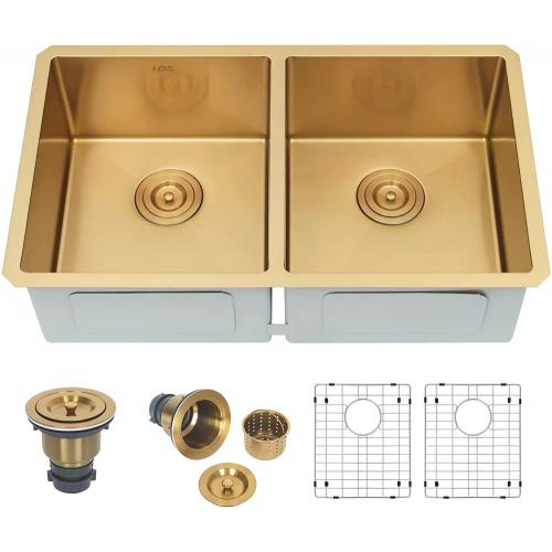 30" under counter double bowl wash kitchen sink