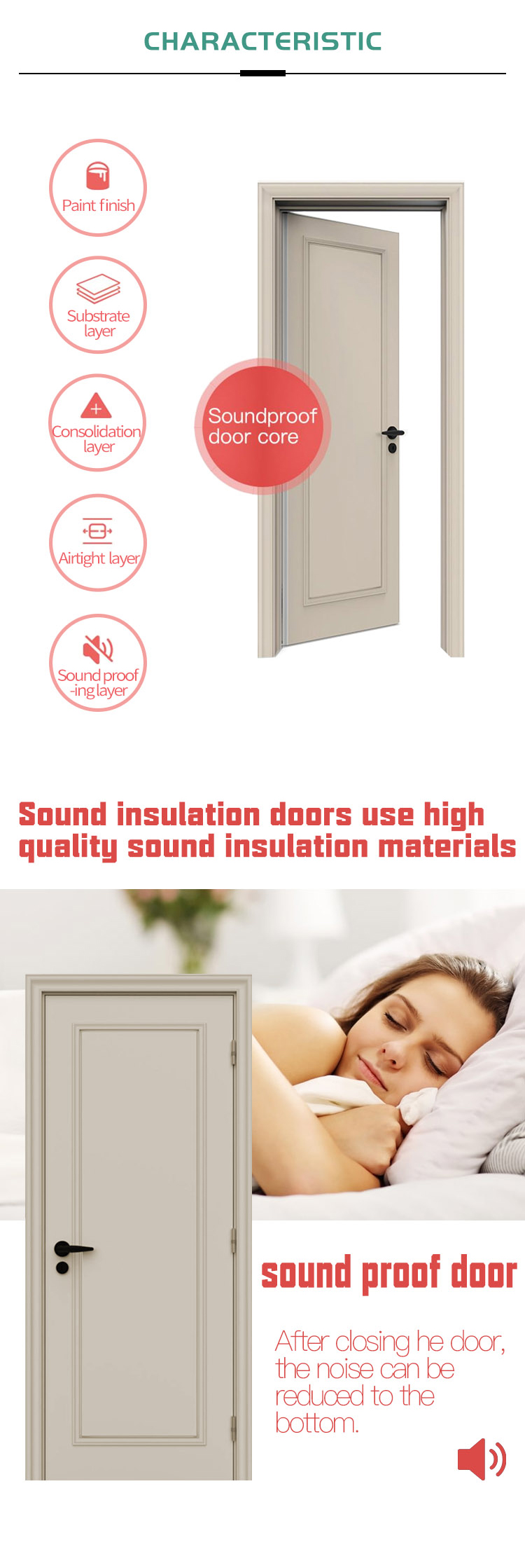 single leaf steel soundproof acoustic interior main door for house