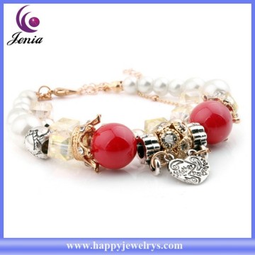 New fancy red beads bracelet 18k gold plated heart charm smart bracelet woman ( YWH5055-2)