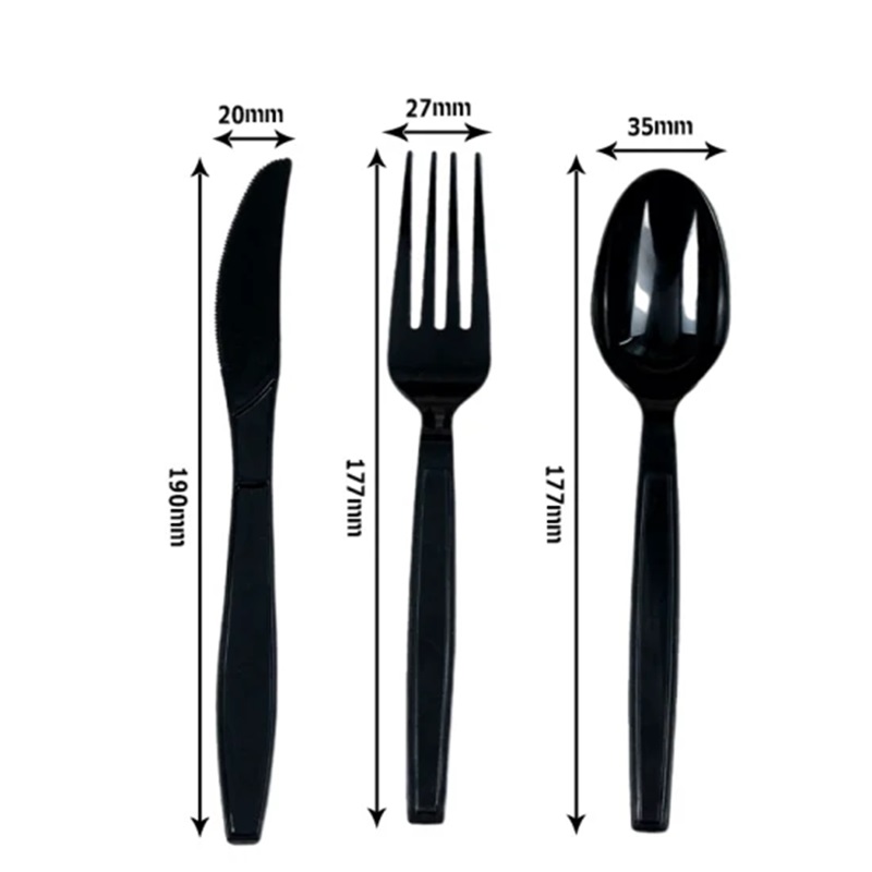 5 1g Ps Cutlery Set Disposable Plastic Cutlery 177mm Length Ps Plastic Knife Fork And Spoon In One Bag Black Custom For Takeaway Jpg