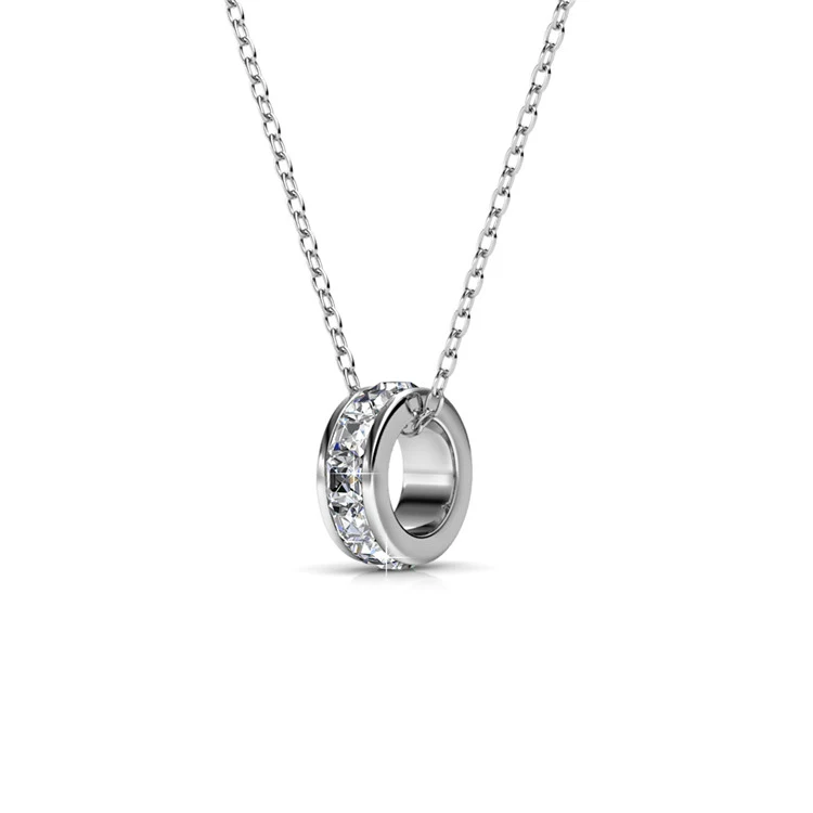 2021 New Premium Austrian Crystal Jewelry Minimalist Baguette Ring Pendant Necklace for Couple