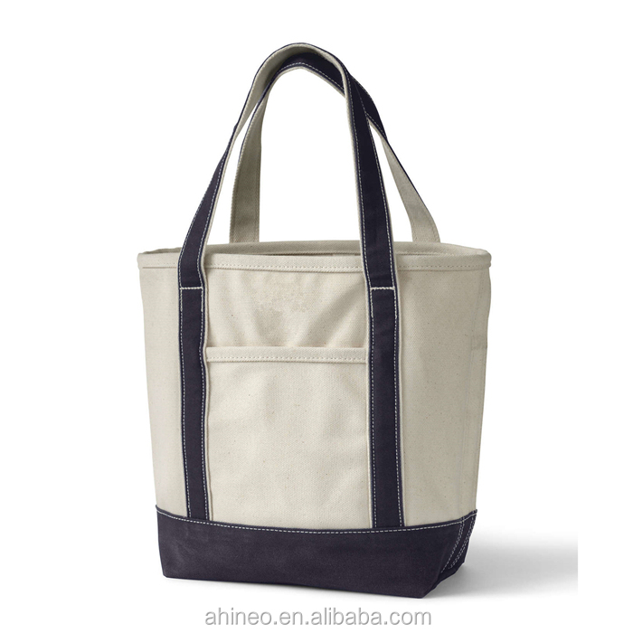 Custom Natural Standard Size Two Tones Thick 24 Oz Printed Cotton Canvas Tote Bag With Outside Pocket shopping bag