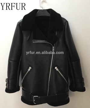 YRFur YR1002A Winter Wool and PU Leather Double Face Motorcycle jacket