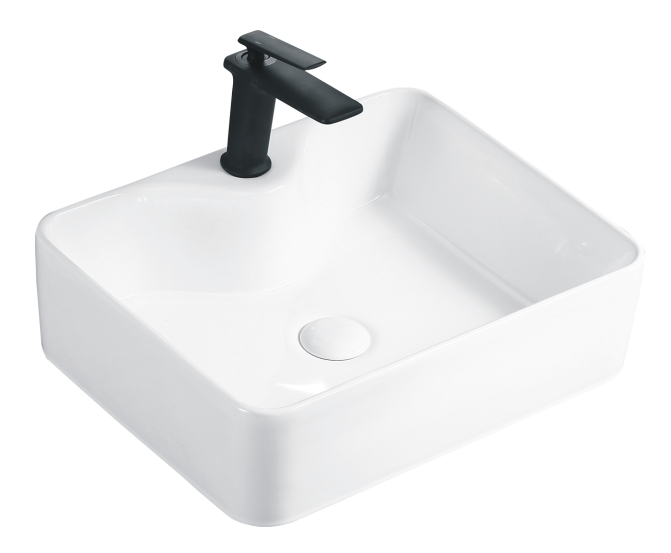 Square White Vessel Bathroom Sink With Tap Hole