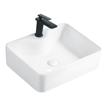 Square White Vessel Bathroom Sink With Tap Hole