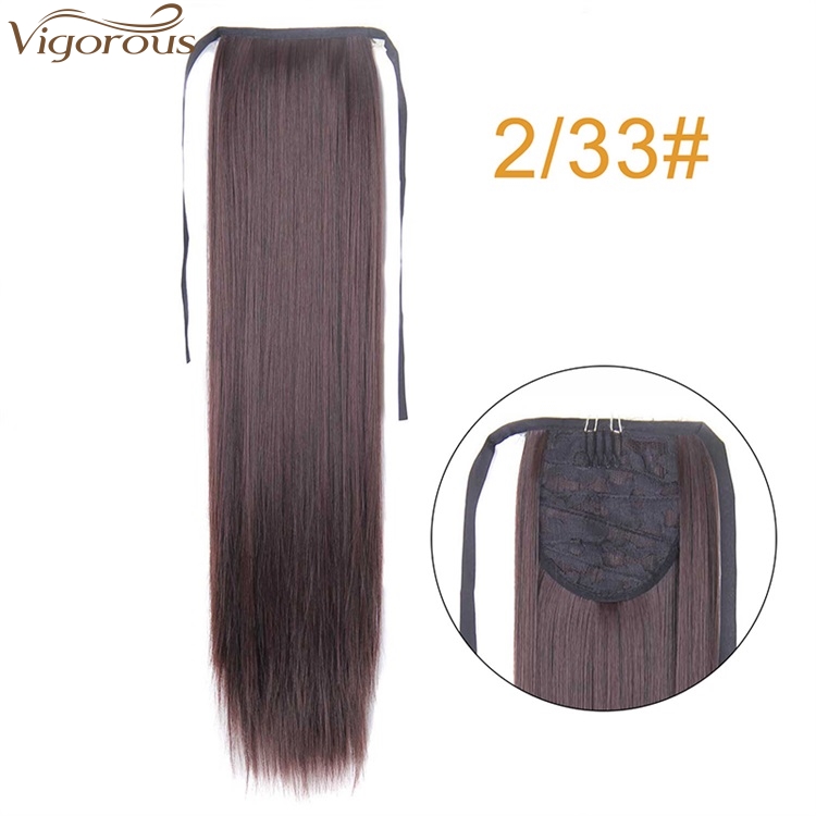 Vigorous Long Straight Wrap Around Clip In Ponytail Hair Extension Heat Resistant Synthetic Ponytail Hair 14 Color