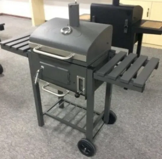 Middle Size Charcoal Smoker with Grid Side Tables and Bottom Shelf