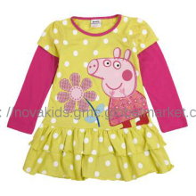 H4366 plain cotton long sleeve yellow girl dresses size 12 cheap onlin