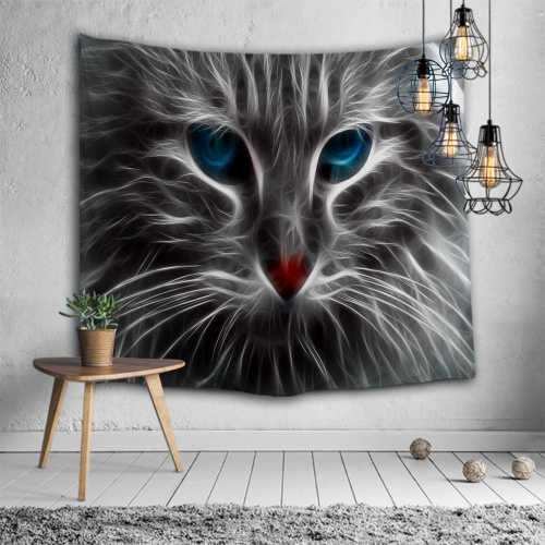 Black Cat Tapestry Cat with Blue Eyes Wall Hanging Animal Unique Wall Tapestry for Livingroom Bedroom Home Dorm Decor