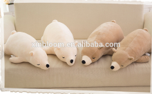 lovely cartoon stripe cloth lying beige brown polar bear plush toy doll sleeping cushion pillow