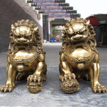 Factory Supply chinese brass bronze fu foo dog statues lion sculpture