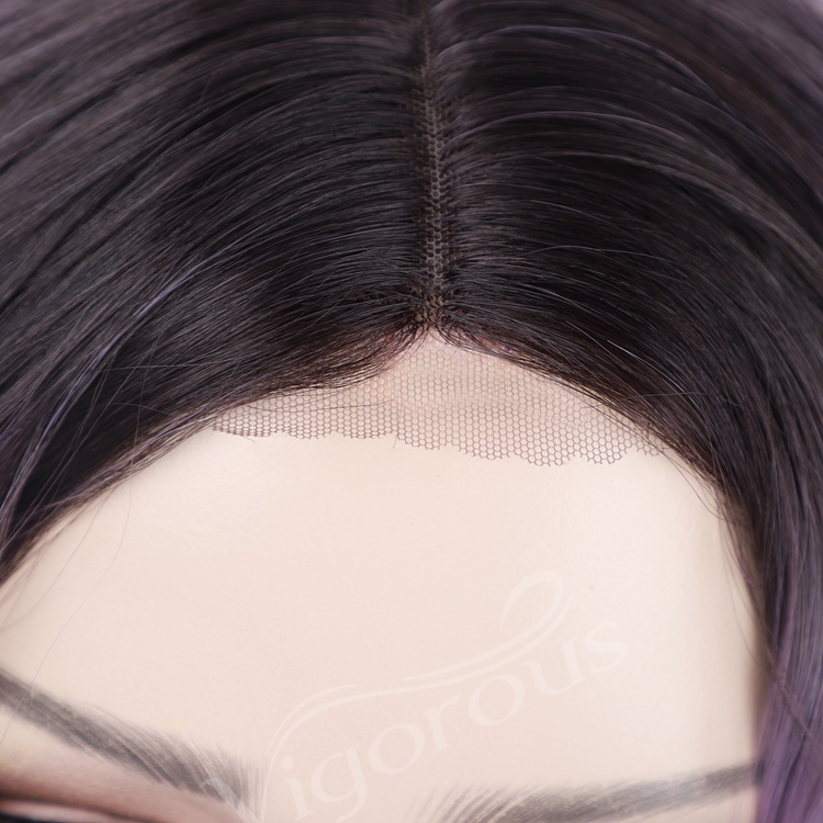 Vigorous Hot Selling High Quality Ombre Black Purple Cheap High Temperature Lace Frontal Short Bob Synthetic Wigs