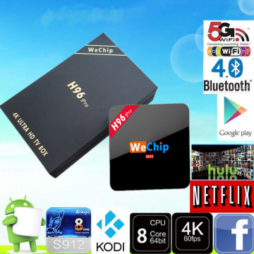 Wechip H96 PRO Google Media Player Ott H96 PRO S912 2g 16g Octa Core Android 6.0 TV Box Kodi 16.0 Media Player
