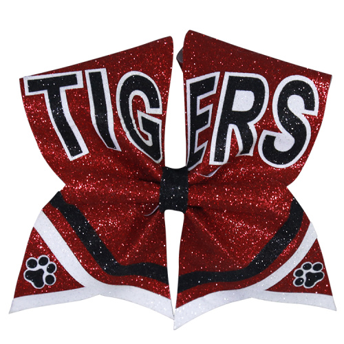 Tiger Silver Glitter Busur Rambut Cheer Gedhe