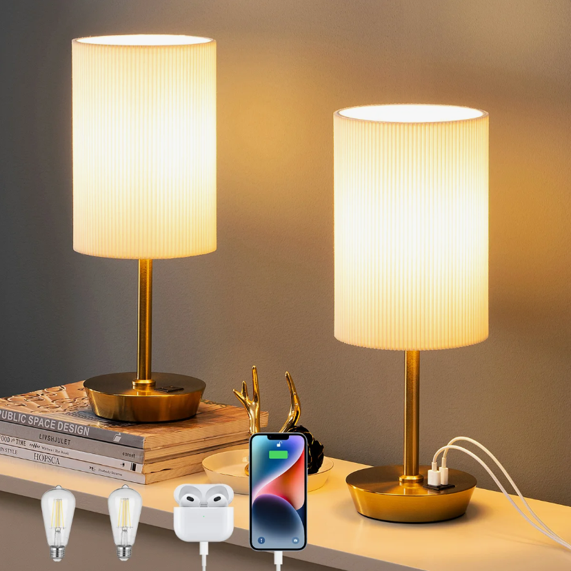 39cm Dimmable USB Metal Table Lamp with Linen Shade, Touch Control (Set of 2) (2) 39cm Dimmable USB Metal Table Lamp with Linen Shade, Touch Control (Set of 2) (2)
