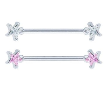 CZ Star Prong Surgical Steel Industrial Barbell