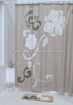 Printed fabric shower curtain and bath accessory