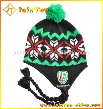 2015 Brand New Style Ear Flaps Hat With Pom Pom Beanie Ear flap hat