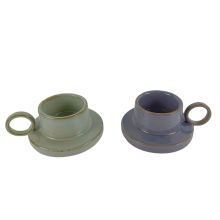 Custom Glazed Old Ancient Rustic Retro White Ceramic Candle Stick Holder