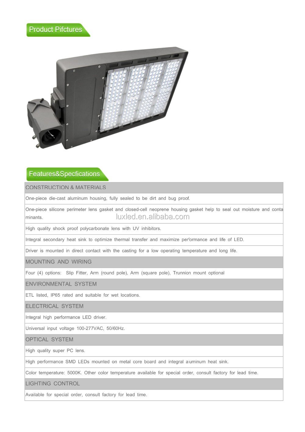 Parking etl pcb led street 100w 150w 200w 300w