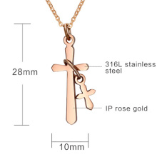 22k Rose gold plated stainless steel double cross pendant