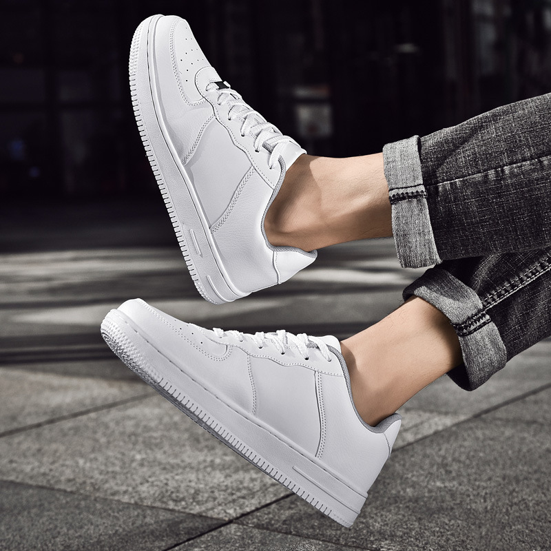 Sneaker Manufacturer Latest Sport Breathable Leather Made White Flat Sneakers Black Casual Shoes Men and Women