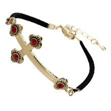 Great gold blessing cross charm bracelet with fabric string