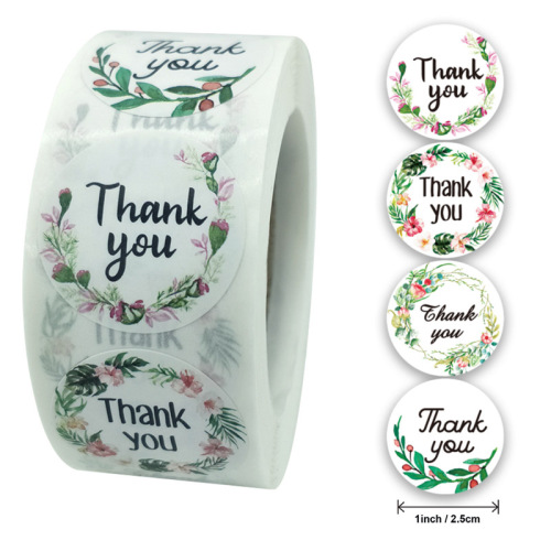 1inch 4 design flowers thank you stickers round scrapbook packaging sealing labels stationery stickers 50 sheets per roll