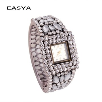 2015 Handmade Mosaic Glass Rhinestone Metal Bangle Watch