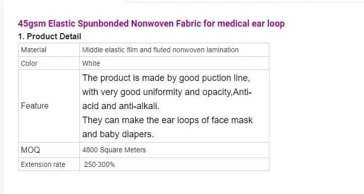 Elastic PP Spunbond Nonwoven Fabric Used for Baby Diaper Waist