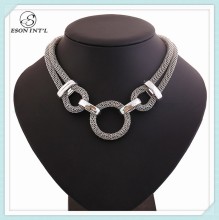 Charming Womens Unique Short Big Circle Double Silver Snake Chain Necklace