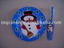 Porcelain christmas cake plate with server