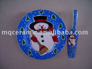 Porcelain christmas cake plate with server