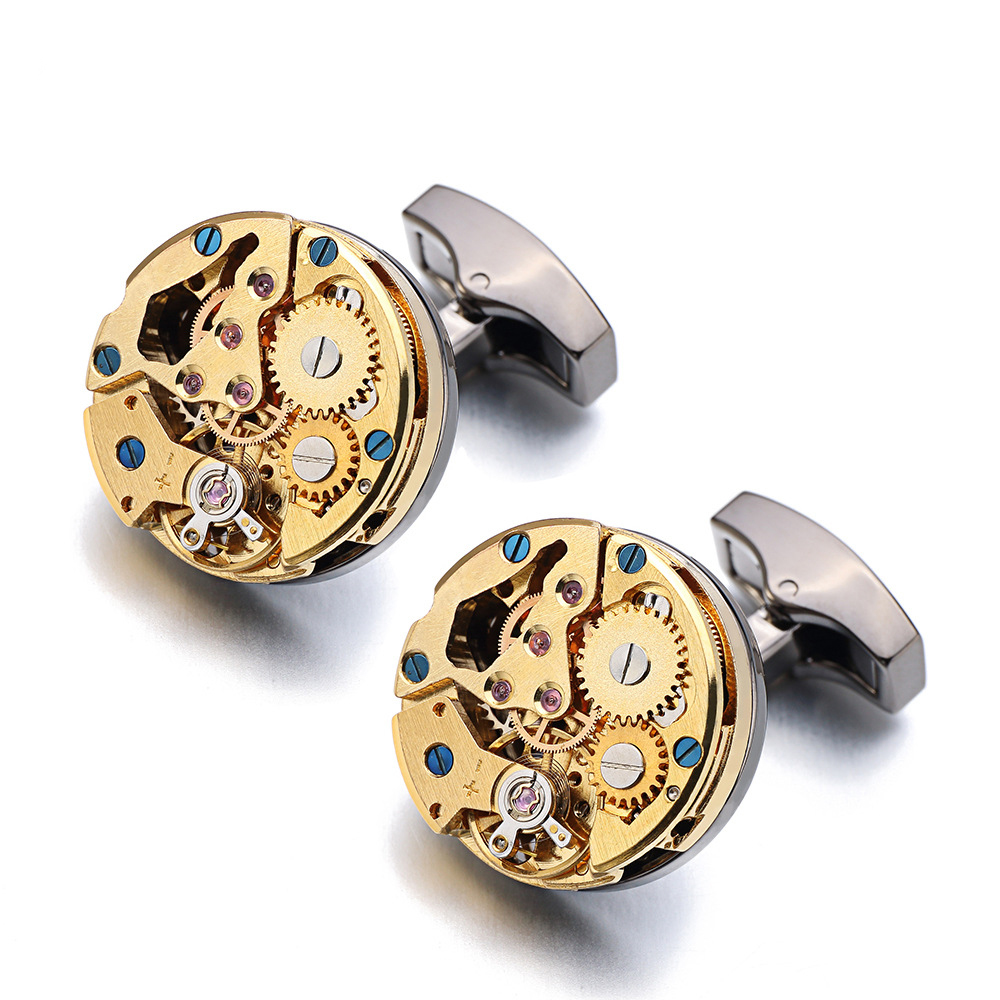 High quality dress clothing accessories mens movement cufflinks gear design custom cuff link blanks