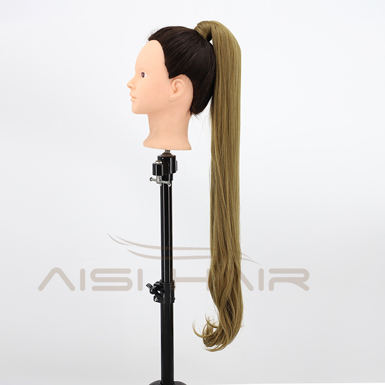 Aisi Hair Vendor Wholesale Long Straight Curly Wave End Magic Paste Brown Ponytail Drawstring Synthetic Ponytail Hair Extension