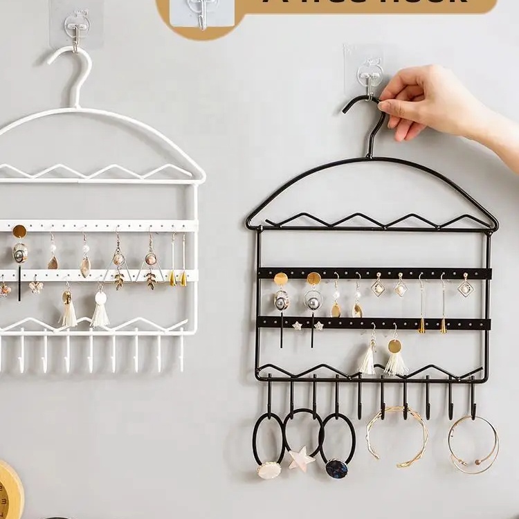قابل سفارشی سازی 3 طبقه فلزی نوع ایستاده آشپزخانه با استفاده از قفسه سازمان دهنده جواهرات طراحی غیر تاشو برای نگهداری گوشواره های آویز Customizable 3-Tier Metal Steel Standing Type Kitchen Use Jewelry Organizer Rack Non-Folding Design for Hanging Earrings Storage