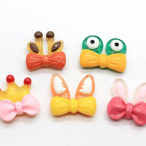 100 unids / lote resina Bowknot conejo ciervo orejas de rana encantos Flatback Kawaii cabujón para manualidades Diy joyería de moda hallazgos