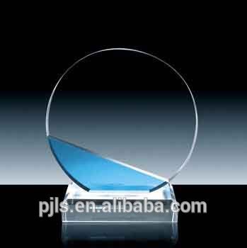 Oval Crystal Award Trophy with blue base